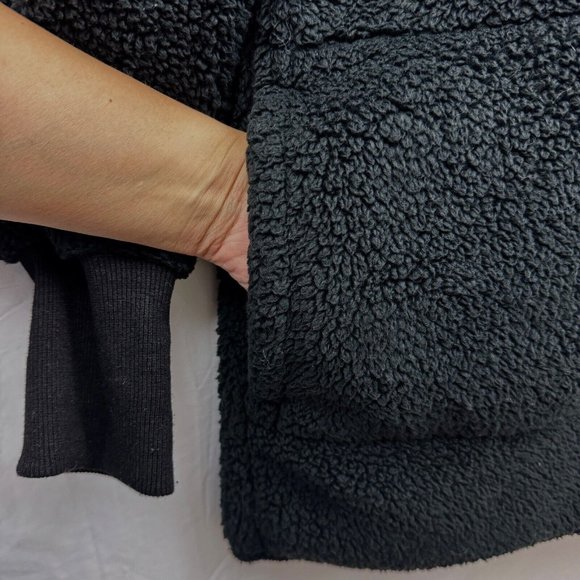 Fleece Open Front Hooded Fuzzy Cardigan w/ Pocket Women XL Black Utyful - Picture 3 of 7